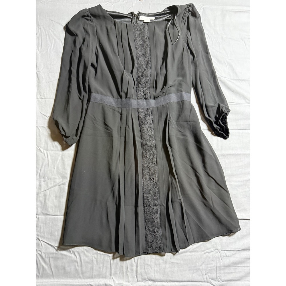 Jessica Simpson Dress Women 12 Black Lace Pleated Chiffon Long Sleeve Cocktail